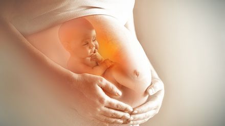 Dessin d'une femme enceinte tenant son ventre montrant un enfant à l'interieur