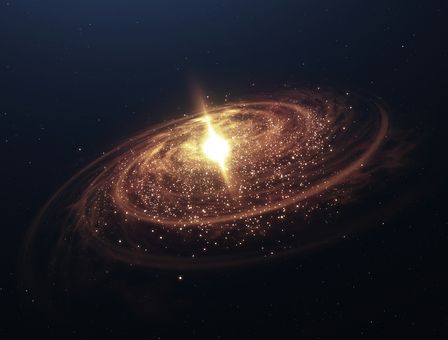 Corps célestes tournant autour d'une source lumineuse