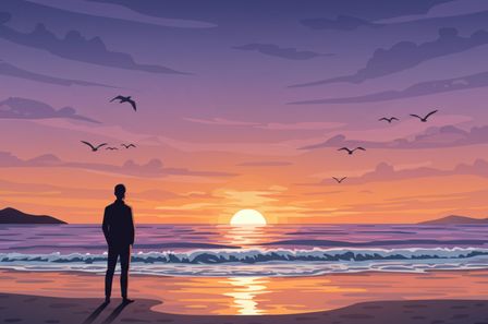 Illustration d'un homme contemplant un lever de soleil